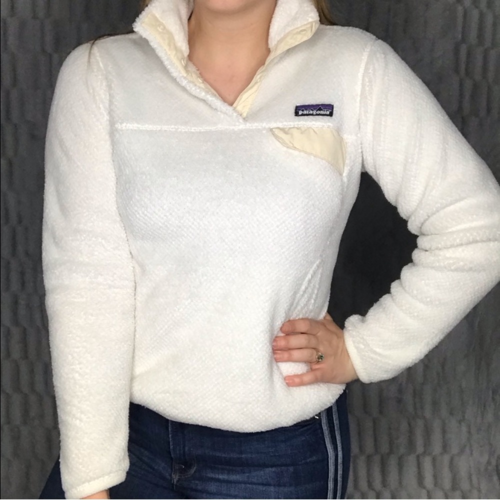 Patagonia  White Re Tool Snap-T® Fleece Pull Over Sweater Jacket Quarter Snap